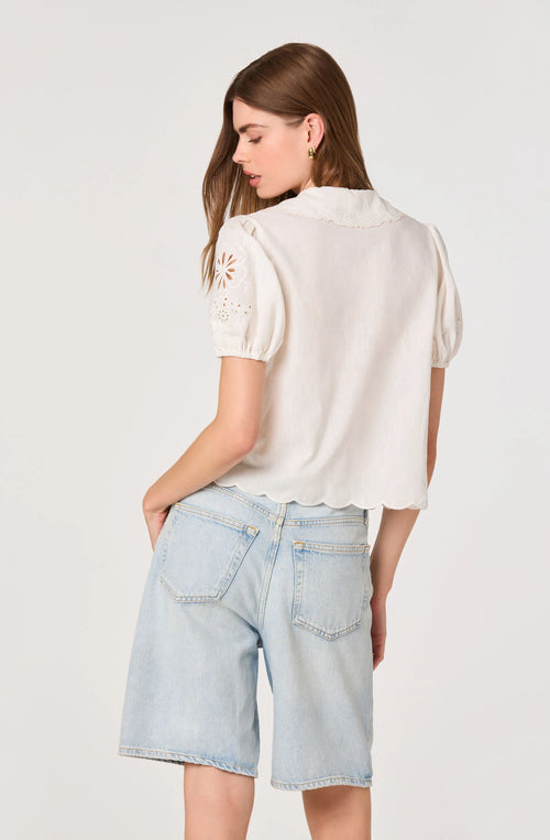 Inixyf Eider Embroidered Cutwork Tie-Front Top